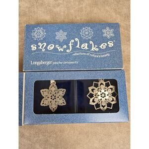 Set of 2 Longaberger Fine Pewter Snowflake Ornaments NIB